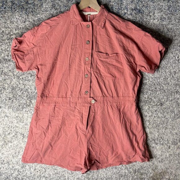 Free People Romper Womens XS Short Sleeve Button Up Utility Playsuit Pockets - Picture 1 of 6